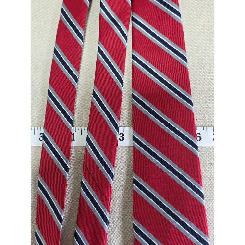House of Arden Mens Red Navy Blue Silver Striped Silk Blend Necktie 2855